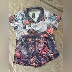 NWT-Sheshow Women’s Hippo Print Pajama Set-Small